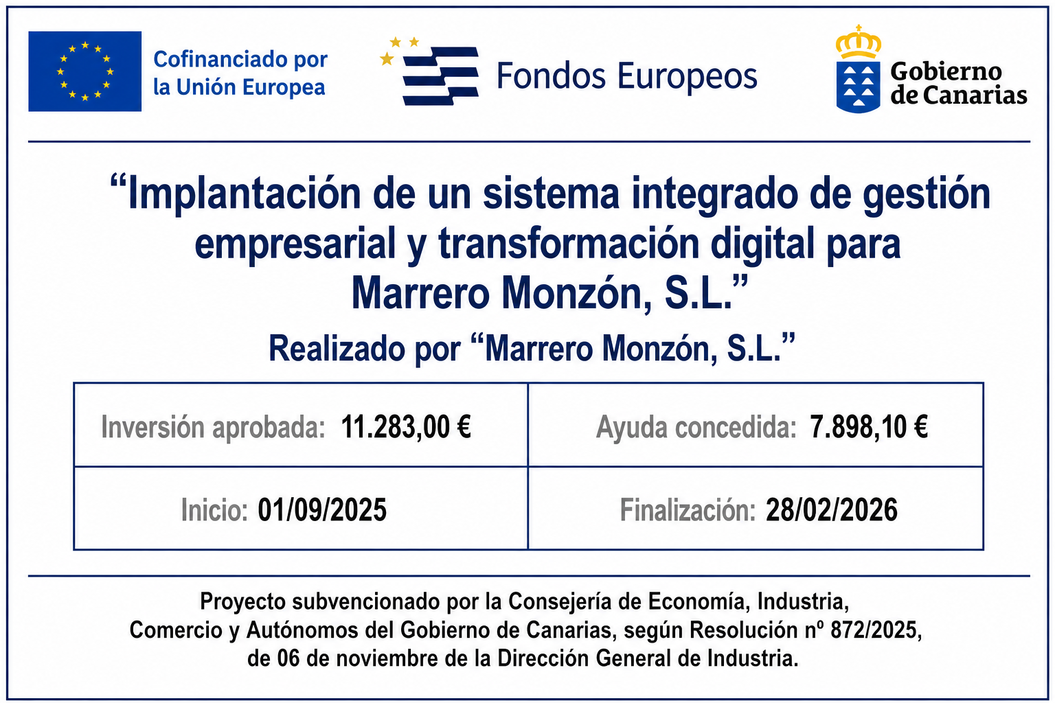 Lee más sobre el artículo Marrero Monzón impulsa su transformación digital con el apoyo del Programa FEDER Canarias 2021-2027