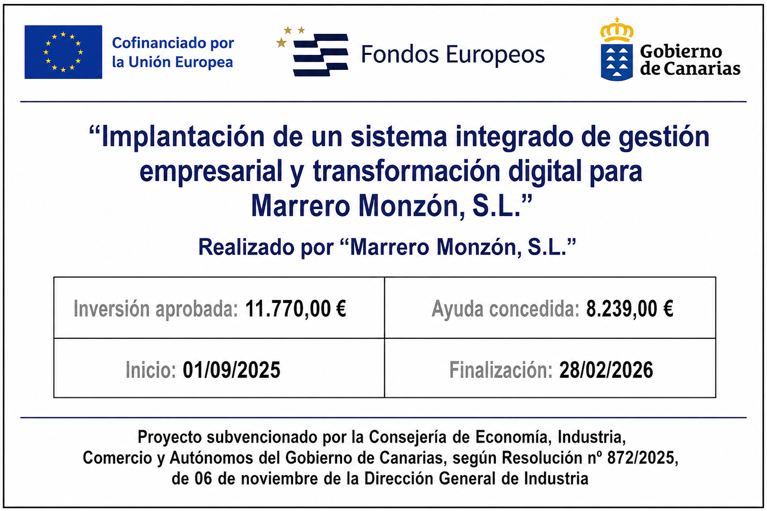 Lee más sobre el artículo Marrero Monzón impulsa su transformación digital con el apoyo del Programa FEDER Canarias 2021-2027