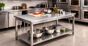 Mesa de trabajo de acero inoxidable a medida en Canarias