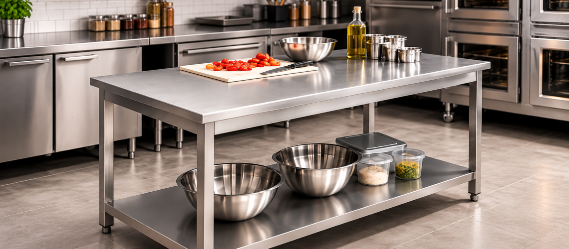 Mesa de trabajo de acero inoxidable a medida en Canarias